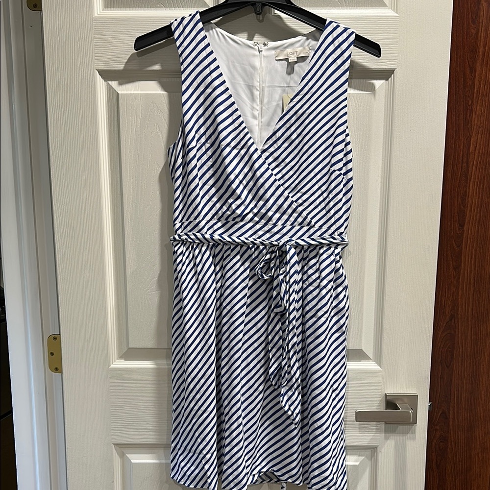 NWT LOFT Blue and White Striped V-Neck Dress
